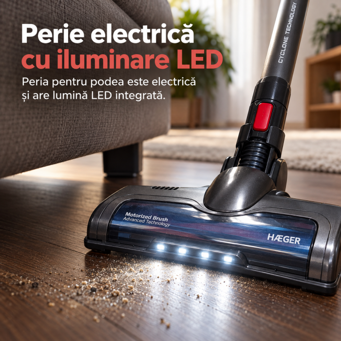 Pachet promo Aspirator fara fir HAEGER JUPITER II, Alimentare 22.2V, tub flexibil, autonomie pana la 40 min + Fier de calcat cu abur HAEGER VAPOUR PRO, Talpa ceramica, 2700W [4]