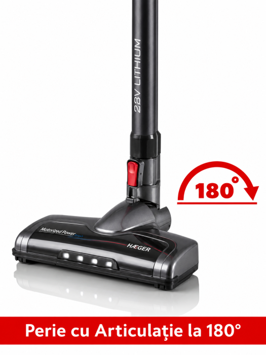 Aspirator fara fir HAEGER JUPITER II, Alimentare 22.2V, tub flexibil, autonomie pana la 40 min, Capacitate 600 ml, nivel zgomot redus, filtrare ciclonica, Perie electrica cu LED,  Negru [4]