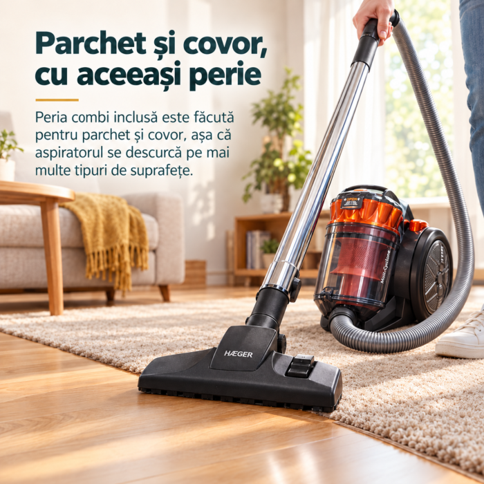 Pachet promo Aspirator fara sac HAEGER MAX CYCLON, Putere 700W, Capacitate 3L, Filtrare multiciclonica + Fier de calcat cu abur HAEGER DARK RIVER, Talpa din inox, Putere 2200W [3]