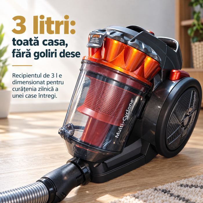 Pachet promo Aspirator fara sac HAEGER MAX CYCLON, Putere 700W, Capacitate 3L, Filtrare multiciclonica + Fier de calcat cu abur HAEGER DARK RIVER, Talpa din inox, Putere 2200W [4]
