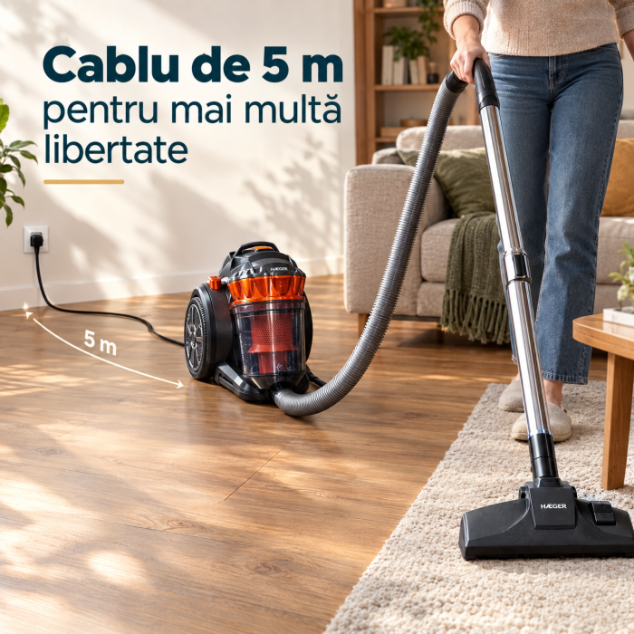 Pachet promo Aspirator fara sac HAEGER MAX CYCLON, Putere 700W, Capacitate 3L, Filtrare multiciclonica + Fier de calcat cu abur HAEGER DARK RIVER, Talpa din inox, Putere 2200W [5]