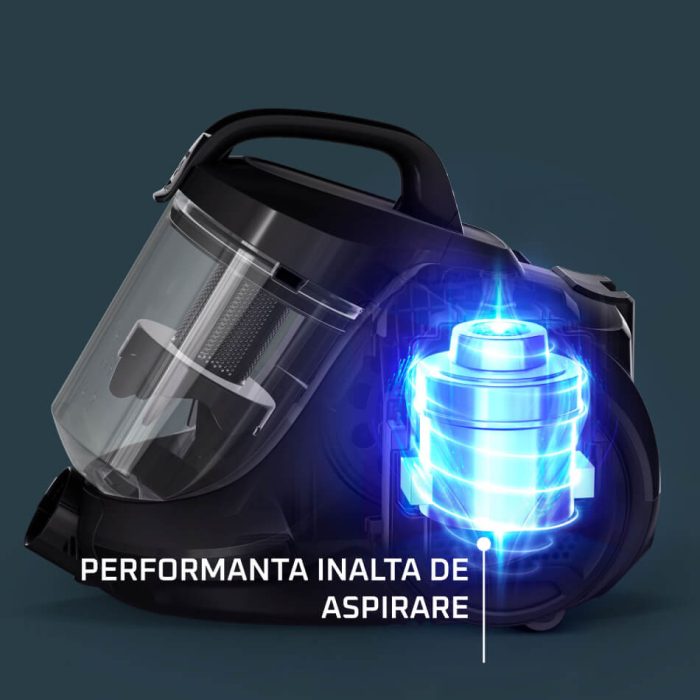 Aspirator fara sac Rowenta Compact Power Cyclonic RO3725EA, 750W, recipient praf 1.5L, 3 niveluri de filtrare, tub metalic telescopic, duza spatii inguste, duza tapiterie, negru [2]