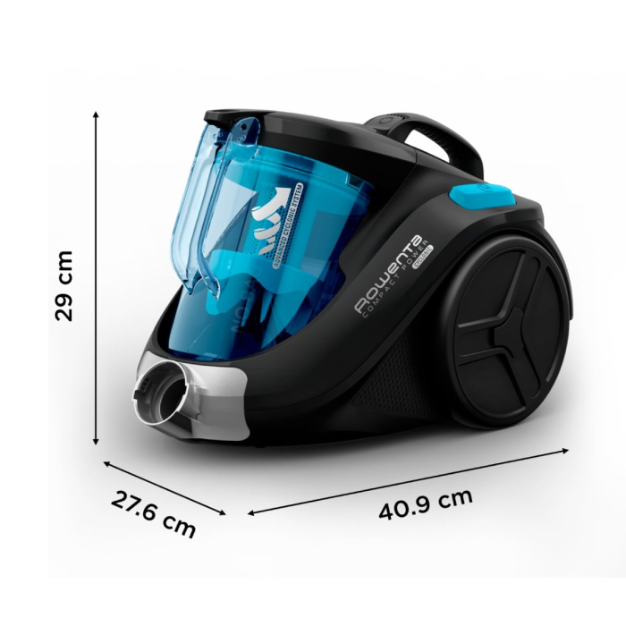 Aspirator fara sac Rowenta Compact Power RO3731, 750 W, 1.5 l, filtru de inalta eficienta, raza de operare 8.8 m, Negru/Albastru [11]