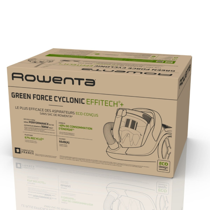 Aspirator fara sac ROWENTA Green Force Cyclonic Effitech®+ RO7C66EA, 500 W, recipient pentru praf 2.5 L, design eco, filtrare tip HEPA, negru & verde [11]