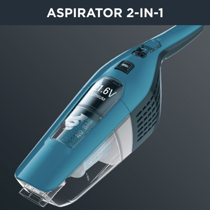 Aspirator vertical 2 în 1 Dual Force Cyclonic Rowenta RH6751WO, 2 viteze, autonomie max 75 min, Recipient 0.6 L, albastru/negru [10]