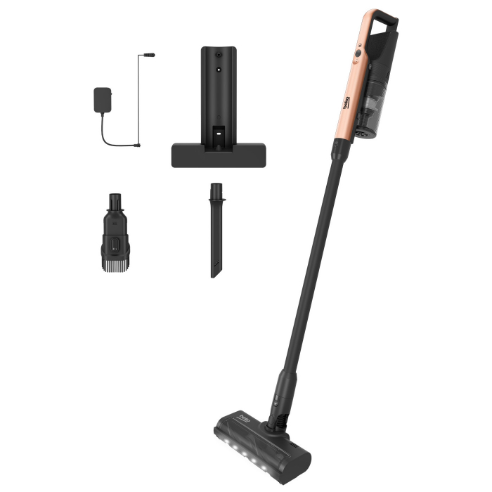 Aspirator vertical 2in1 BEKO VRT65421VC, 250W, 0.4l, autonomie max 40 min, lumina LED, filtru HEPA 10, TrayClean, negru-auriu [2]