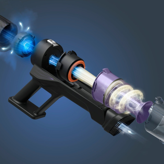 Aspirator vertical fara fir Rowenta X-Pert 5.80 RH5A31E0, 150 W, autonomie de pana la 40 minute, iluminare LED, sistem Digital Control, greutate redusa, filtrare pana la 99%, violet & argintiu [3]