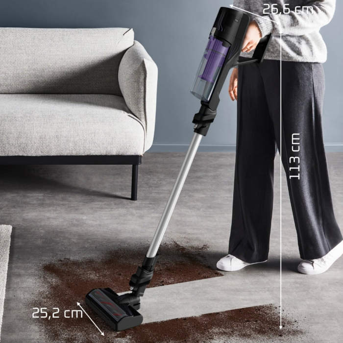 Aspirator vertical fara fir Rowenta X-Pert 5.80 RH5A31E0, 150 W, autonomie de pana la 40 minute, iluminare LED, sistem Digital Control, greutate redusa, filtrare pana la 99%, violet & argintiu [6]