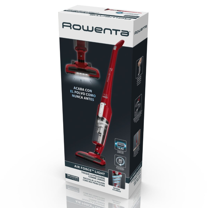 Aspirator vertical Rowenta Air Force Light RH6543WH, autonomie max 30 min, iluminare cu led, recipient 0.65L, filtru spuma, Rosu [5]