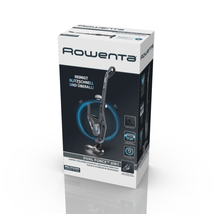 Aspirator vertical Rowenta Dual Force 2 in 1 RH6756WO, 48W, 21.6V, 0.6L, autonomie 45 min, perie de aspirare rotativa, Gri [7]