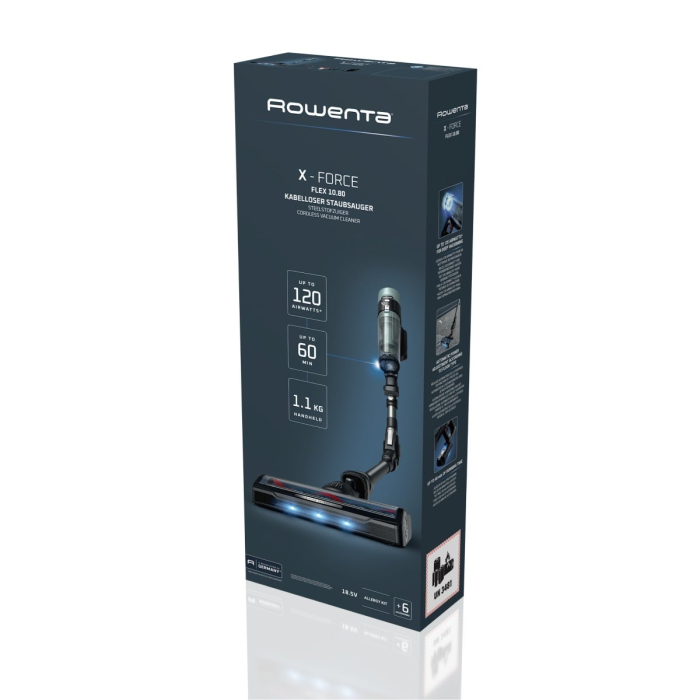 Aspirator vertical Rowenta X-Force Flex 10.80 RH7A35E0, 300 W, 18.5V, autonomie 60 minute, recipient 0.44 L, tehnologie flex, perie cu LED, panou digital SmartControl, filtrare 99.9%, verde & negru [12]