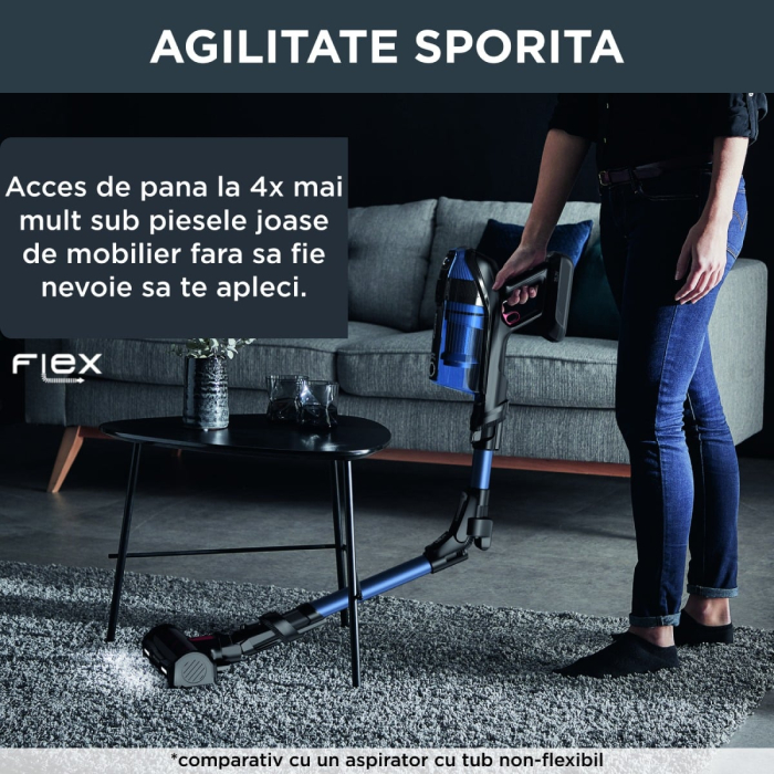 Aspirator vertical Rowenta X-Force Flex 12.60 Aqua RH98C0WO, 320 W, 0.9 l, Autonomie 45 minute, mop Aqua, Albastru/Negru [8]