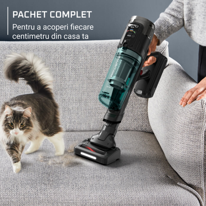 Aspirator vertical Rowenta X-Force Flex 12.60 NEO RH9L42WO, 380W, autonomie 60 min, perie cu LED, panou de control, recipient praf 0.65L, perie Animal Turbo, perie textile, verde & negru [3]