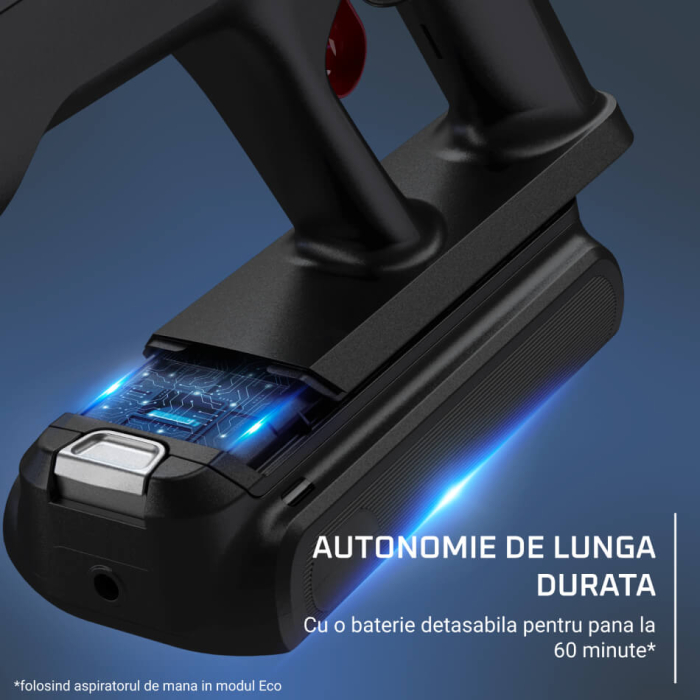 Aspirator vertical Rowenta X-Force Flex 12.60 NEO RH9LC1WO cu mop, 380W, autonomie 60 min, panou de control, recipient praf 0.65L, albastru & negru [6]