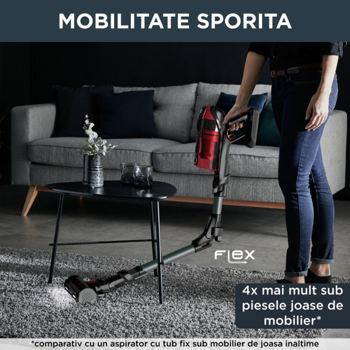 Aspirator vertical Rowenta X-Force Flex 12.60 RH98A8WO, 2 in 1, putere 320 W, putere aspirare 150 AirWats, autonomie pana la 45 min, tehnologie ciclonica, Animal Care, Negru/rosu [7]