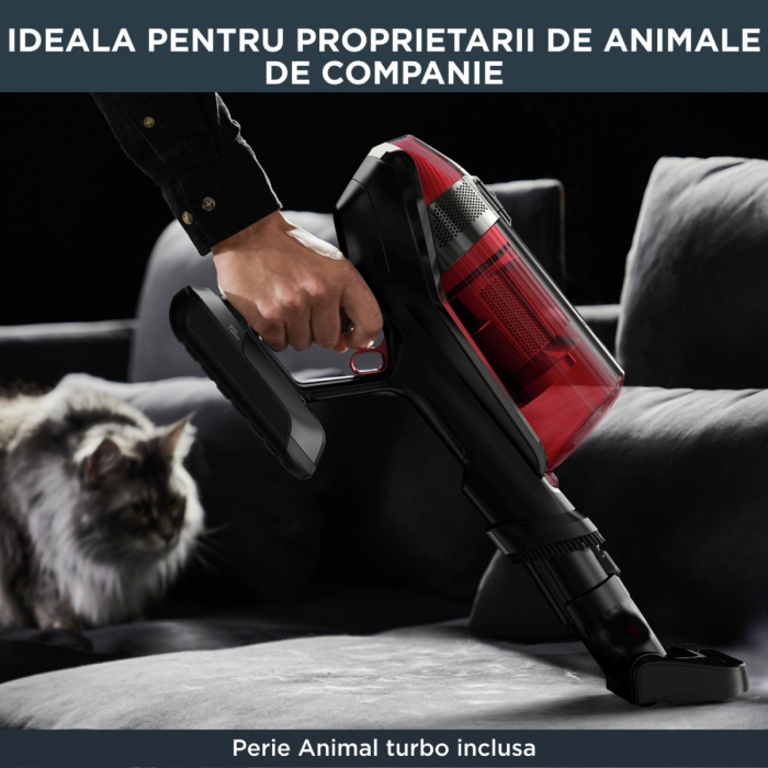 Aspirator vertical Rowenta X-Force Flex 12.60 RH98A8WO, 2 in 1, putere 320 W, putere aspirare 150 AirWats, autonomie pana la 45 min, tehnologie ciclonica, Animal Care, Negru/rosu [8]