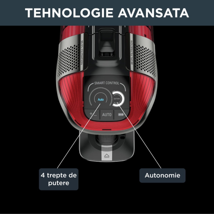 Aspirator vertical Rowenta X-Force Flex 12.60 RH98A8WO, 2 in 1, putere 320 W, putere aspirare 150 AirWats, autonomie pana la 45 min, tehnologie ciclonica, Animal Care, Negru/rosu [6]