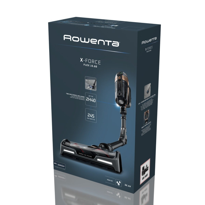 Aspirator vertical Rowenta X-Force Flex 15.60 Aqua RH99G3WO, 520W, 2 baterii cu autonomie de cate 80 min, tehnologie flex, display control, accesorii animal care, stație încarcare, recipient praf 0.9L [20]