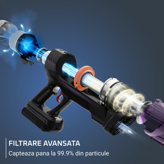 Aspirator vertical Rowenta X-Force Flex 9.60 Allergy RH2048WO, 250W, 45 minute autonomie, 3 trepte de putere, iluminare LED, functie Boost, statie de incarcare, negru & violet [7]