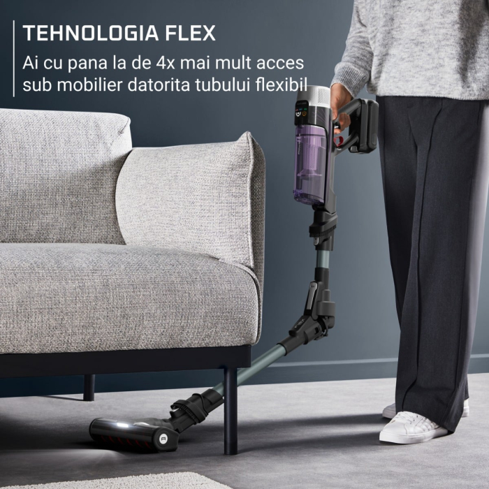 Aspirator vertical Rowenta X-Force Flex 9.60 Allergy RH2048WO, 250W, 45 minute autonomie, 3 trepte de putere, iluminare LED, functie Boost, statie de incarcare, negru & violet [3]