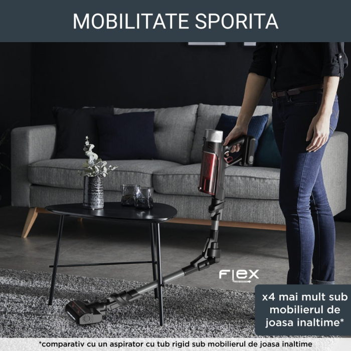 Aspirator vertical Rowenta X-Force Flex 9.60 Animal Care RH2078WO, 100 air watts, 200 W, Tub Flex, Smart Control Display, autonomie de 45 minute, Rosu/negru [11]