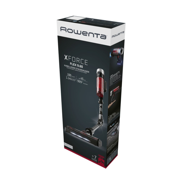 Aspirator vertical Rowenta X-Force Flex 9.60 Animal Care RH2078WO, 100 air watts, 200 W, Tub Flex, Smart Control Display, autonomie de 45 minute, Rosu/negru [7]