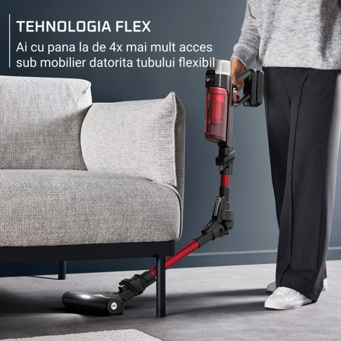 Aspirator vertical Rowenta X-Force Flex 9.60 Complete RH2099WO, 250W, 45 minute autonomie, 3 trepte de putere, perie covoare si podele dure cu LED, perie Animal Turbo, statie de incarcare, negru & ros [4]