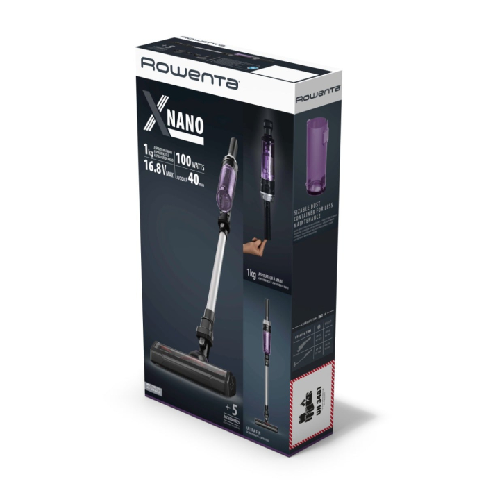 Aspirator vertical Rowenta X-Nano RH1129WO, 0.5l, 16.8V, Autonomie maxima 40 min, Negru-Mov [12]