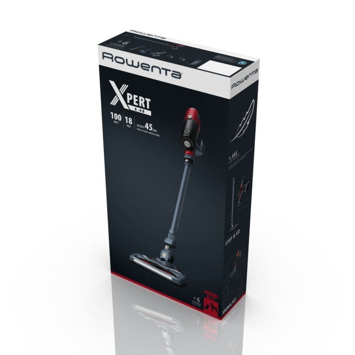 Aspirator vertical Rowenta X-Pert 6.60 Animal Care RH6878WO, 100W, 18V, autonomie 45 min, filtrare 94%, perie cu iluminare LED, recipient praf 0.55 L, accesorii animal care, functie boost, rosu & gri [14]