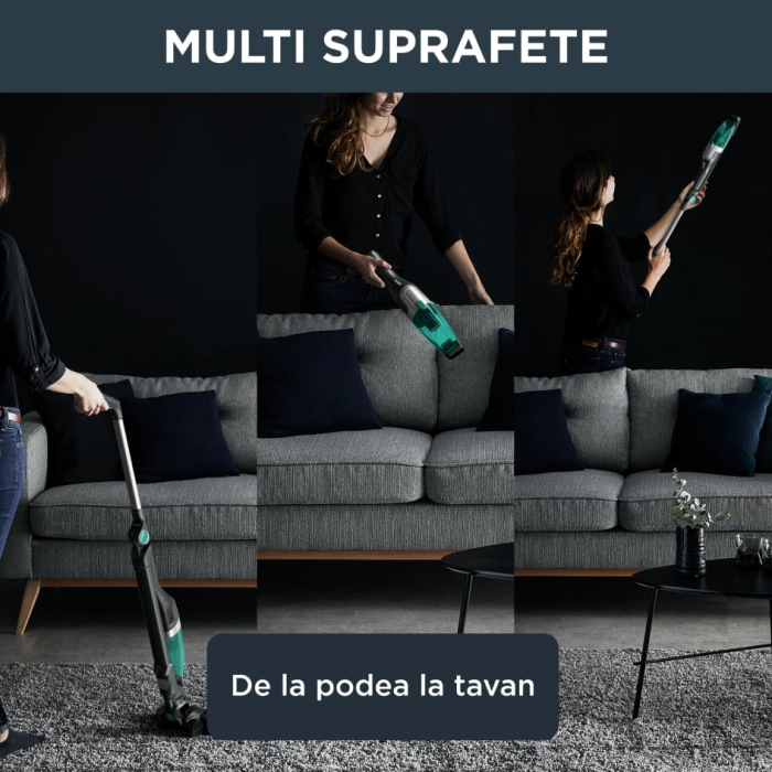 Aspirator vertical Rowenta X-Trem Compact 2 in 1 RH1239WO, 145W, autonomie 40 minute, filtrare 99%, Tehnologie Flex, recipient praf 0.4 L, verde & gri [15]
