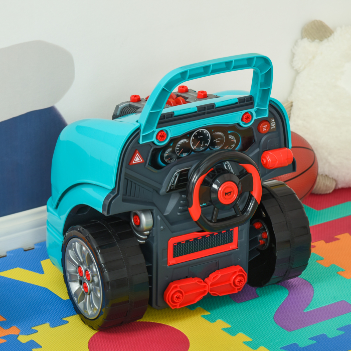  Atelier camion de jucarie pentru copii 3-5 ani, set 61 piese, cu maner, din ABS si PP, 40x39x47 cm, negru si albastru [8]