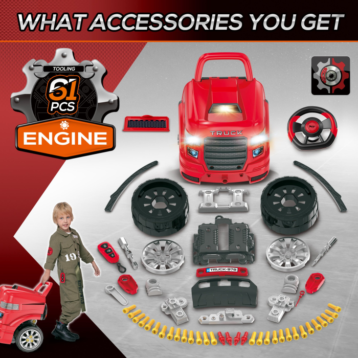  Atelier Camion Jucarie cu Motor, 61 Accesorii pentru Copii 3-5 Ani [6]