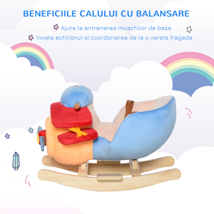  Avion Balansoar din Plus Moale Captusit si Lemn Masiv cu Centura de Siguranta [5]
