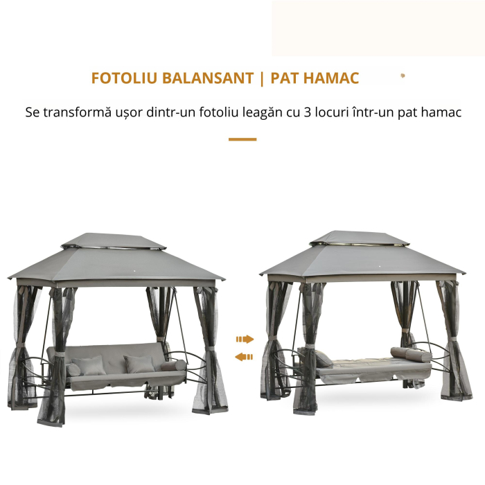  Balansoar 3 Locuri si Sezlong cu Copertina tip Foisor cu Plasa Impotriva Tantarilor si Perne [8]