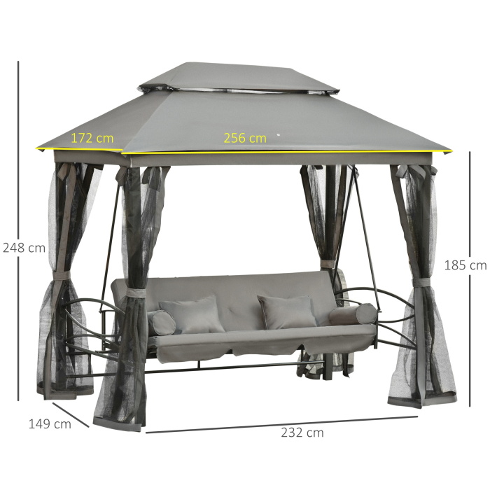  Balansoar 3 Locuri si Sezlong cu Copertina tip Foisor cu Plasa Impotriva Tantarilor si Perne [3]