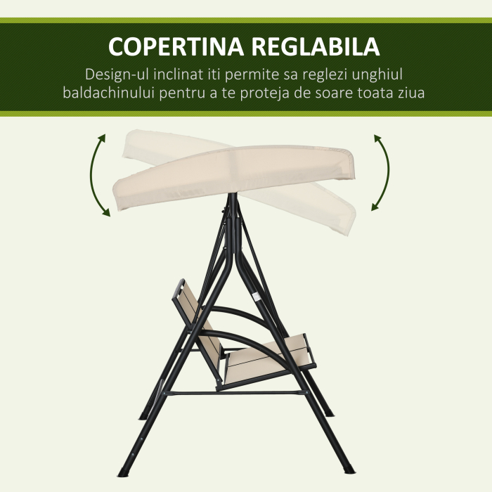  Balansoar cu 2 Locuri de Gradina pentru Exterior, 140x118x162cm Bej [5]