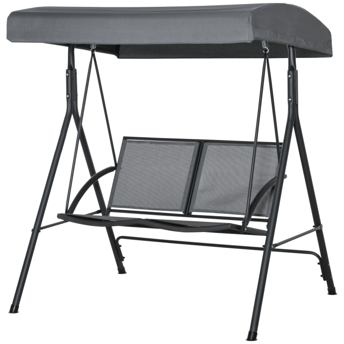  Balansoar cu 2 Locuri de Gradina pentru Exterior cu Baldachin Reglabil si Sezuta din Textilen, 140x118x162cm Gri [3]