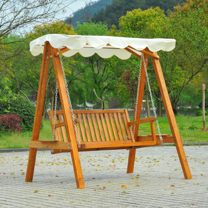  Balansoar de Gradina 2 Locuri din Lemn de Pin cu Acoperis Parasolar,Alb [4]