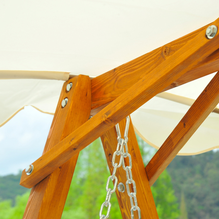  Balansoar de Gradina 2 Locuri din Lemn de Pin cu Acoperis Parasolar,Alb [7]