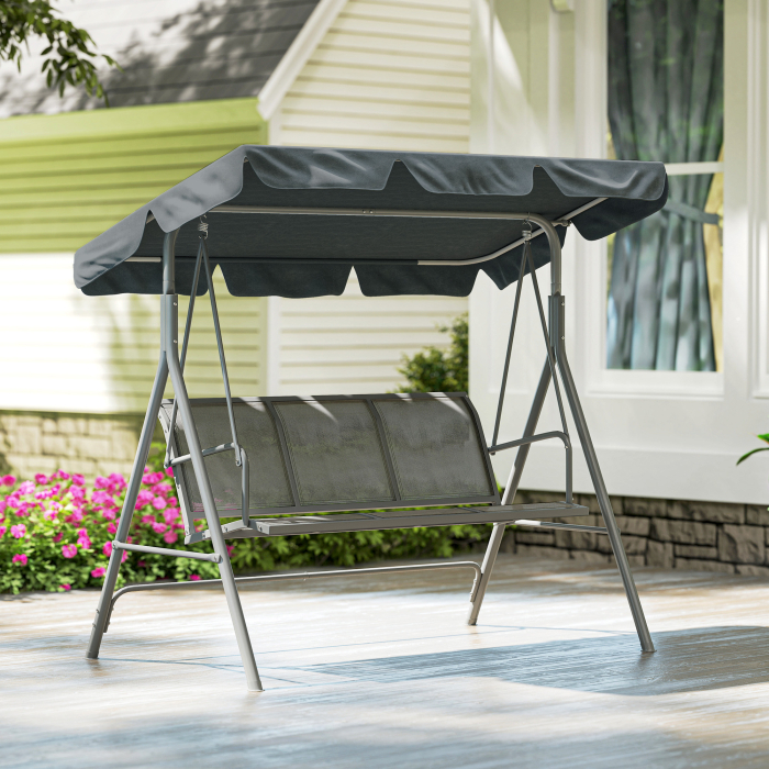  Balansoar de Gradina 3 Locuri cu Acoperis Reglabil si Detasabil, sezut din Poliester, Capacitate 240 kg, 171x108x154 cm, Gri inchis [8]