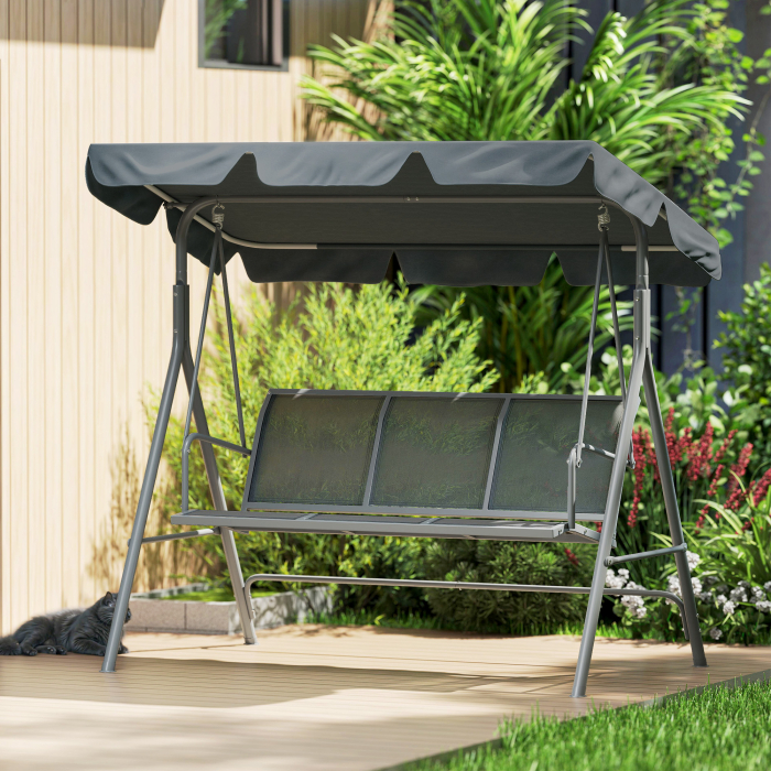 Balansoar de Gradina 3 Locuri cu Acoperis Reglabil si Detasabil, sezut din Poliester, Capacitate 240 kg, 171x108x154 cm, Gri inchis [9]