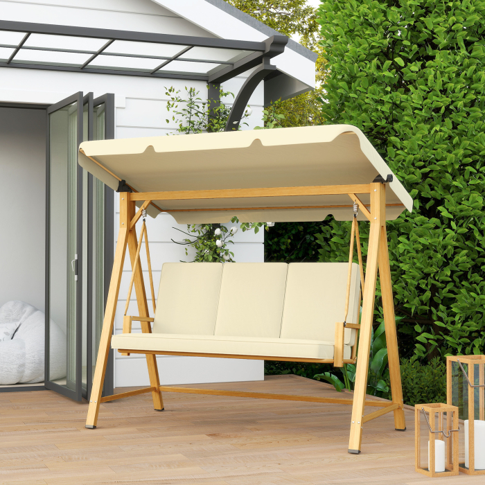  Balansoar de Gradina 3 Locuri cu Acoperis si Perne 195x120x170cm Bej [8]