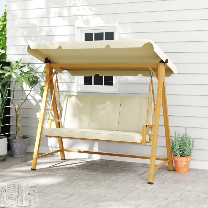  Balansoar de Gradina 3 Locuri cu Acoperis si Perne 195x120x170cm Bej [2]