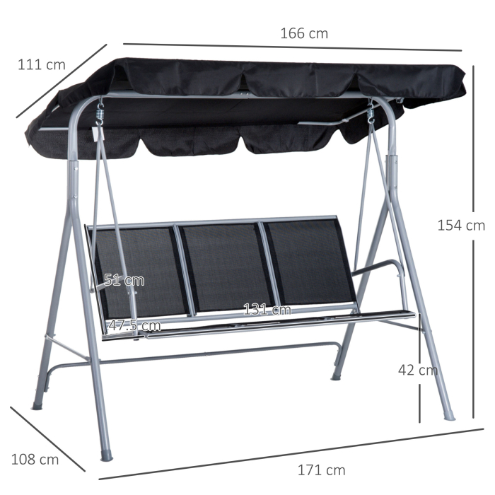  Balansoar de Gradina cu 3 Locuri din Metal Acoperis Copertina Detasabil [3]