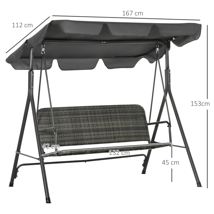 Balansoar de Gradina cu 3 Locuri si Parasolar Reglabil, 167x112x153 cm, Gri inchis [3]