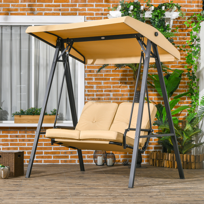  Balansoar de Gradina pentru 2 Persoane, Hamac de Exterior cu Cadru din Otel si Baldachin Reglabil pentru Terasa, 138x106x174 cm, Bej. [2]