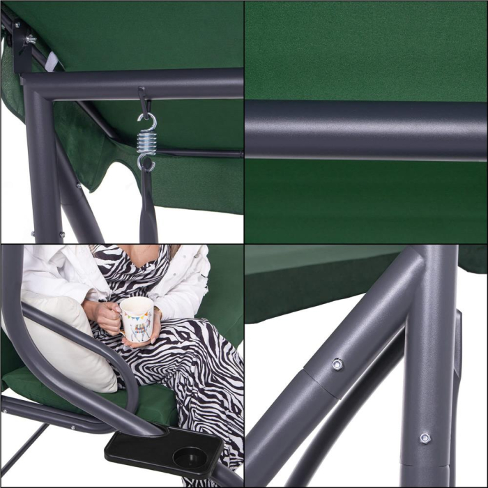 Balansoar leagan pat gradina 3 persoane, functie culcat, cadru otel vopsit cu pulbere, perne impermeabile, max 280 kg [9]