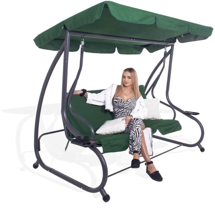 Balansoar leagan pat gradina 3 persoane, functie culcat, cadru otel vopsit cu pulbere, perne impermeabile, max 280 kg [15]