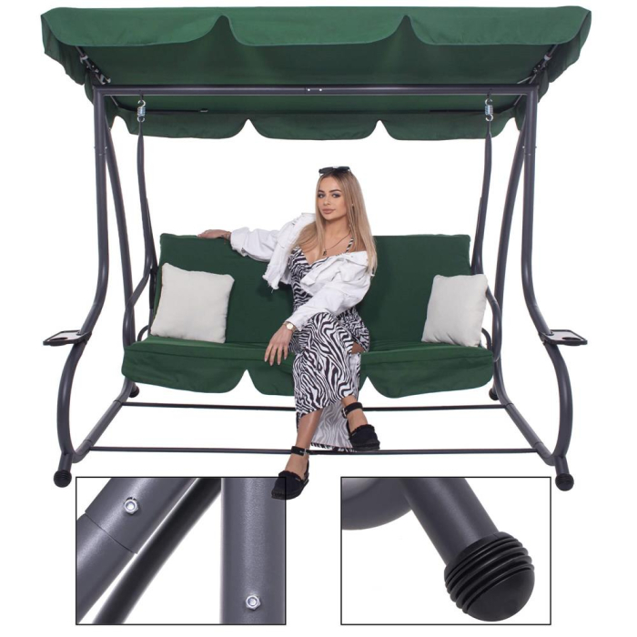 Balansoar leagan pat gradina 3 persoane, functie culcat, cadru otel vopsit cu pulbere, perne impermeabile, max 280 kg [11]