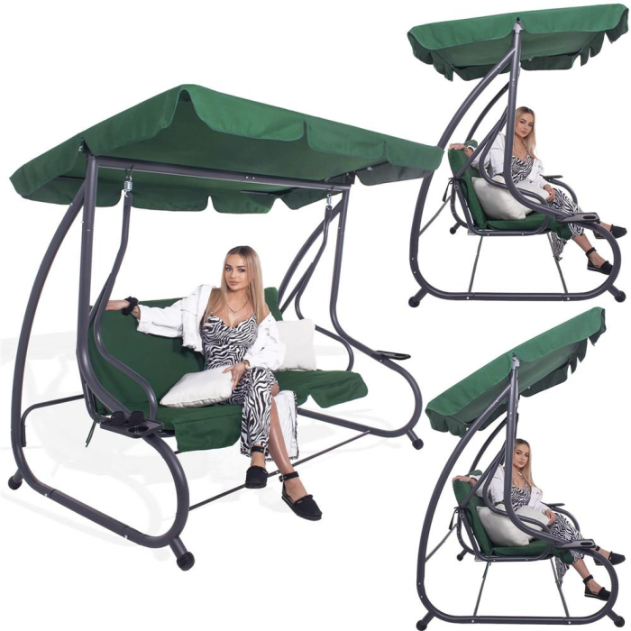 Balansoar leagan pat gradina 3 persoane, functie culcat, cadru otel vopsit cu pulbere, perne impermeabile, max 280 kg [14]